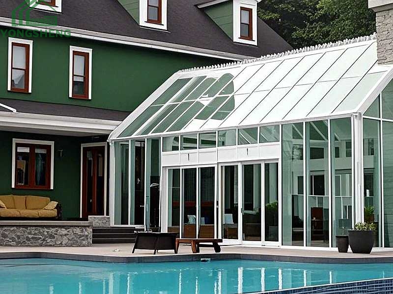 Glass conservatory, glass greenhouse, Victorian glass greenhouse,Elegant Glass conservatory with swimming pool